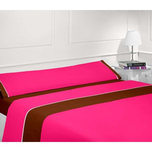 Juego sábanas verano chocolate-fuxia - Cama 135