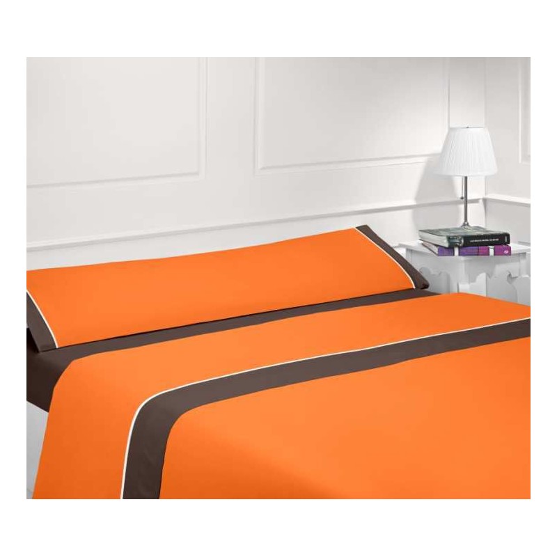 Juego sábanas verano chocolate-naranja - Cama 180