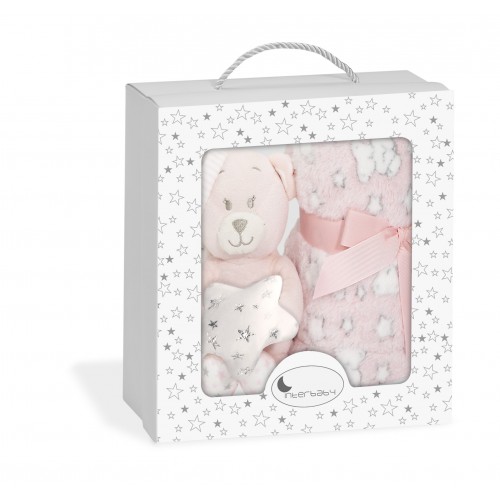 SET PELUCHE +MANTA OSO ESTRELLA ROSA