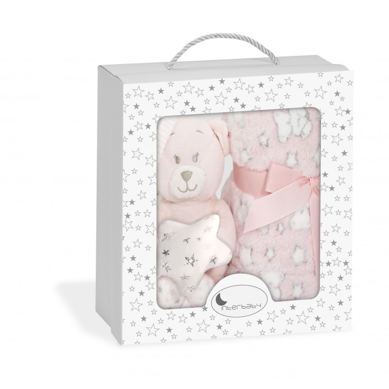 SET PELUCHE +MANTA OSO ESTRELLA ROSA