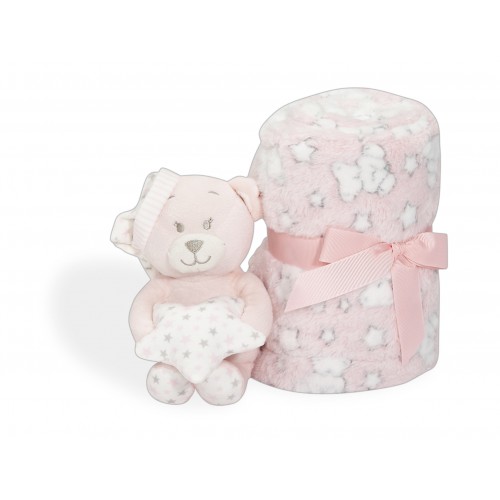 SET PELUCHE +MANTA OSO ESTRELLA ROSA