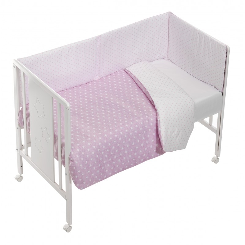 COORDINADO CUNA (NORDICO ) MOD ESTRELLA(PROTECTOR+COORDINADO) ROSA