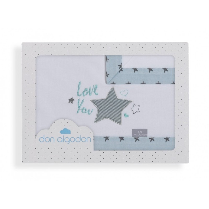 Tríptico cuna Love You blanco/menta