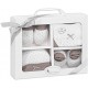 SET REGALO 4 PCS 100% ALGT 0-6 M(GORRO-PEUCOS-MANOPLAS-BABERO) BEIG