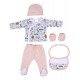 SET REGALO 5 PCS 100% ALG T 0-6 M (GORRO-MANOPLA-POLAINAS-BODY-BABERO) ROSA