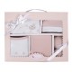 SET REGALO 5 PCS 100% ALG T 0-6 M (GORRO-MANOPLA-POLAINAS-BODY-BABERO) ROSA