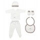 SET REGALO 5 PCS 100% ALG T 0-6 M (GORRO-MANOPLA-POLAINAS-BODY-BABERO) BEIG