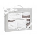 SET REGALO 5 PCS 100% ALG T 0-6 M (GORRO-MANOPLA-POLAINAS-BODY-BABERO) BEIG