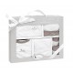 SET REGALO 5 PCS 100% ALG T 0-6 M (GORRO-MANOPLA-POLAINAS-BODY-BABERO) BEIG