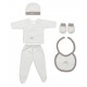 SET REGALO 5 PCS 100% ALG T 0-6 M (GORRO-MANOPLA-POLAINAS-BODY-BABERO) BEIG