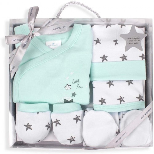SET REGALO 5 PCS 100% ALGT 0-6 M MOD ESTRELLAS VERDE