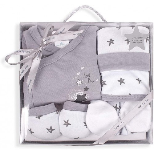 SET REGALO 5 PCS 100% ALGT 0-6 M MOD ESTRELLAS GRIS