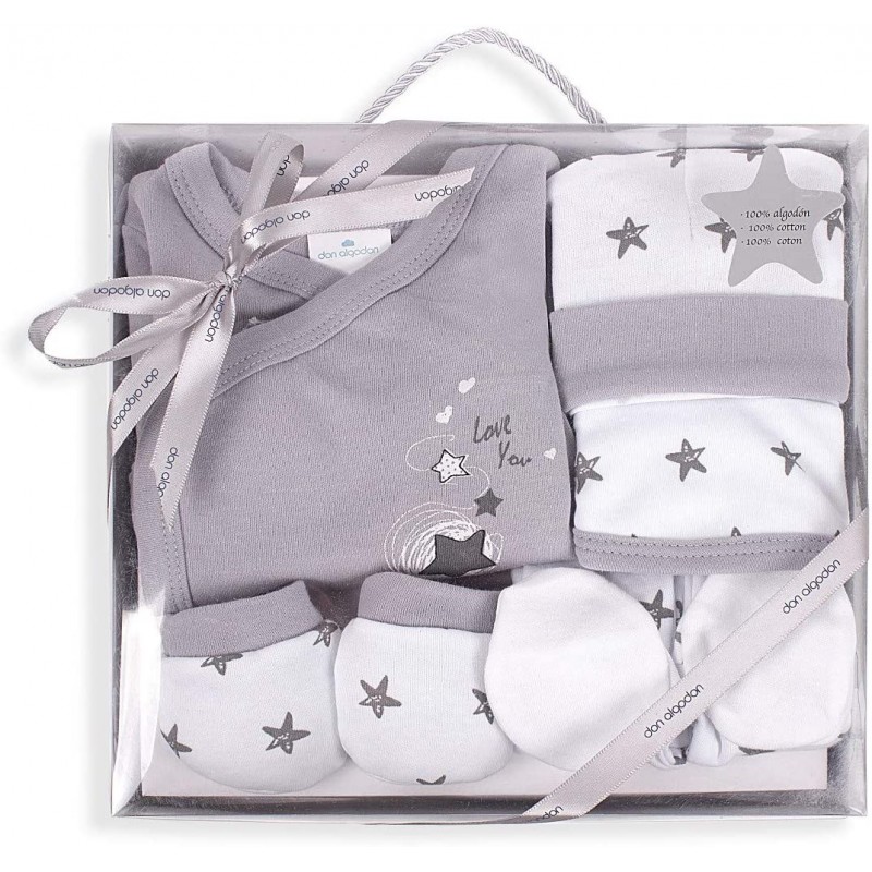 SET REGALO 5 PZS 100% ALGO TALLA 0-6(ESTRELLA) GRIS