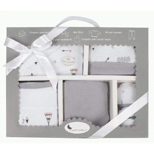 SET REGALO 5 PCS 100% ALGT 0-6 MOD INDIO GRIS