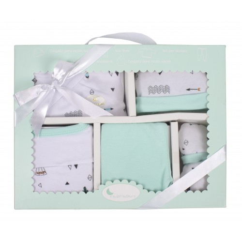 SET REGALO 5 PCS 100% ALGT 0-6 MOD INDIO VERDE