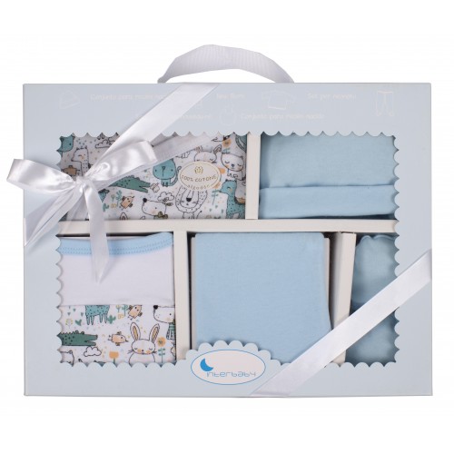 SET REGALO 5 PCS100% ALG T 0-6 MOD ANIMALITOS AZUL