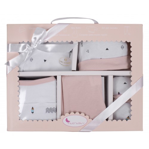 SET REGALO 5 PCS 100% ALGT 0-6 MOD INDIO ROSA